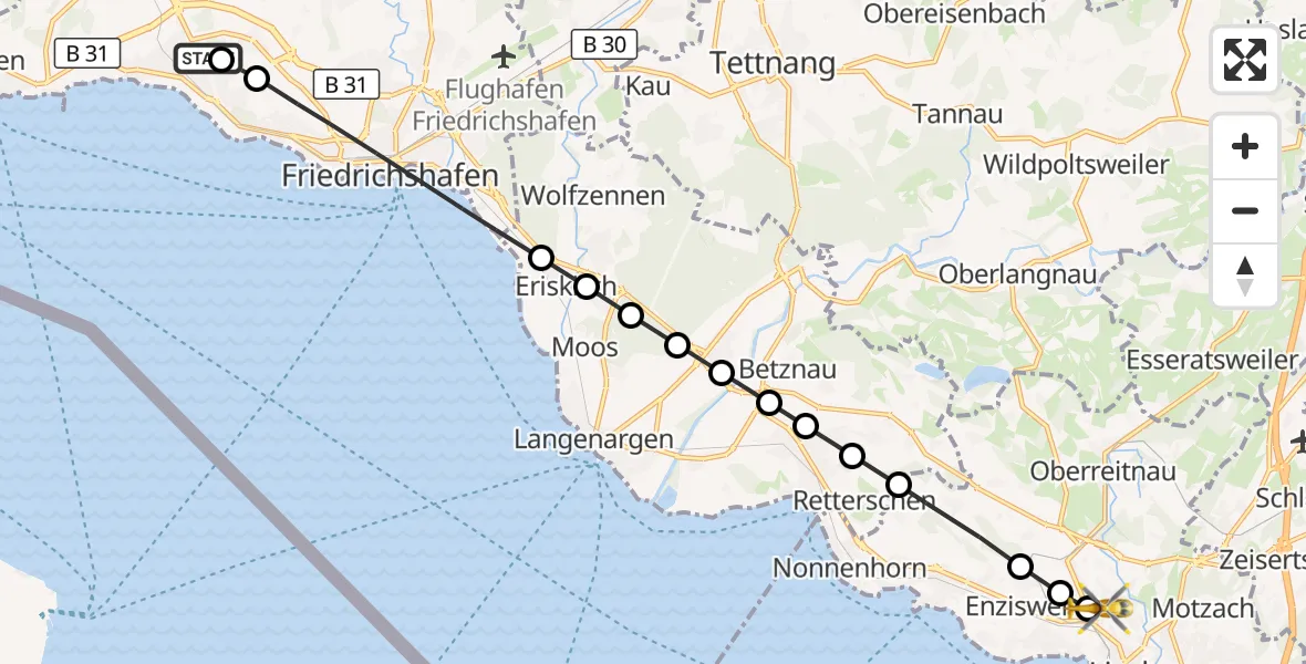 Flugroute Rettungshubschrauber Friedrichshafen Hospital - Schönau, 17 März 2026, 16:29