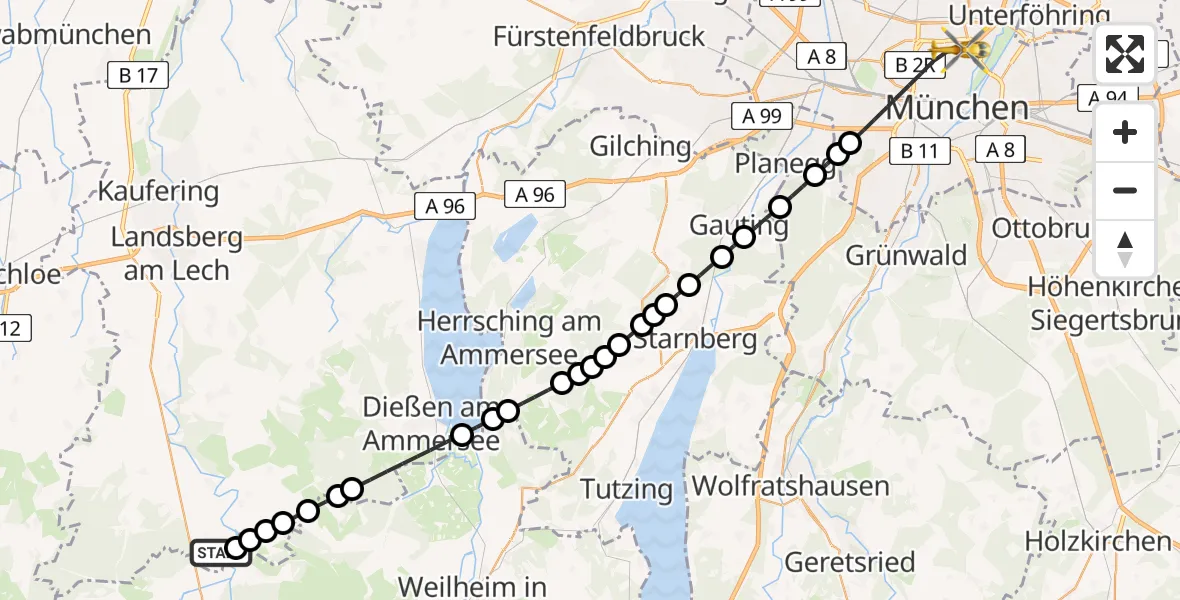 Routekaart van de vlucht: Rettungshubschrauber nach München, Kölner Platz