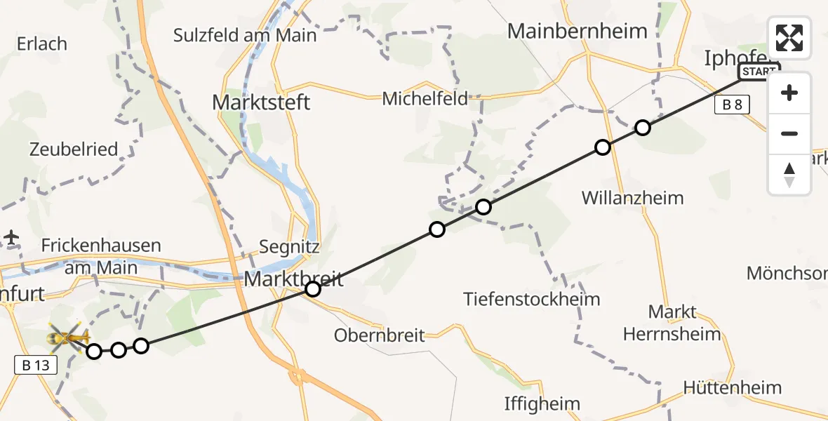 Routekaart van de vlucht: Rettungshubschrauber nach Ochsenfurt Hospital Heliport