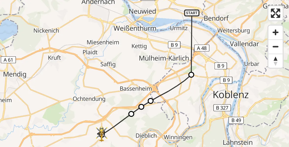 Flugroute Rettungshubschrauber Neuwied - Lonnig, 17 März 2026, 16:47