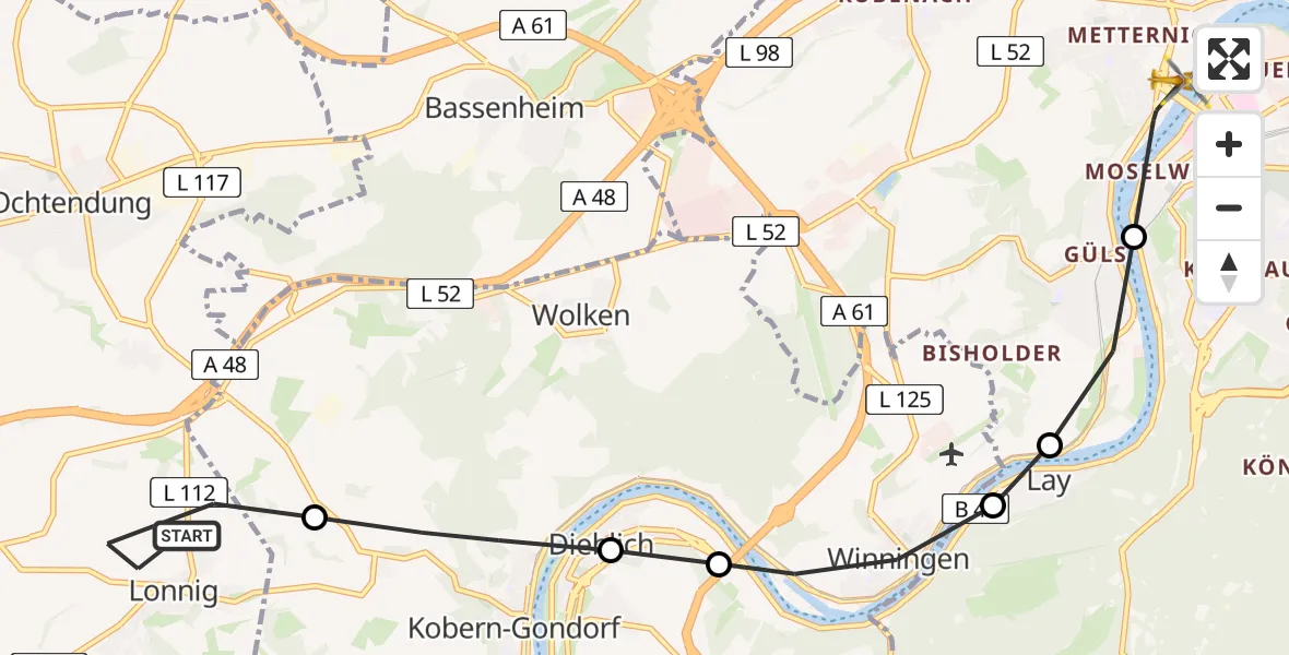 Routekaart van de vlucht: Rettungshubschrauber nach Koblenz, Universitätsstraße