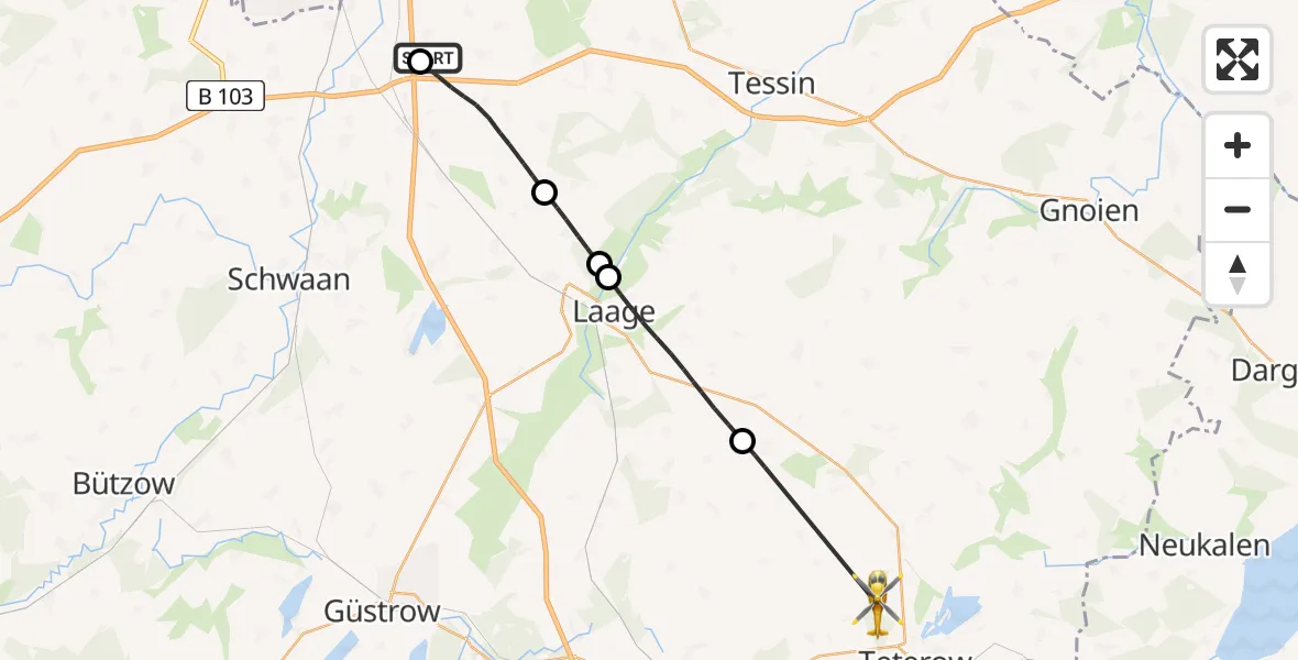 Routekaart van de vlucht: Ambulanzhubschrauber nach Teterow, Am Bergring