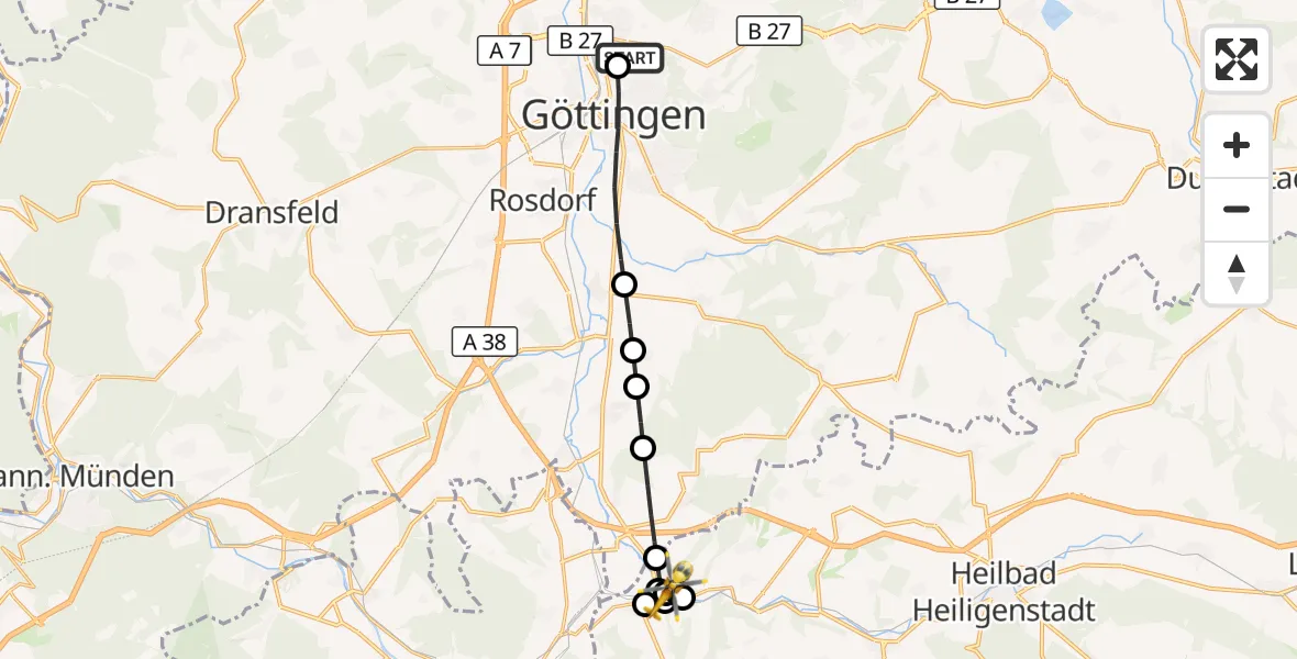 Flugroute Rettungshubschrauber Göttingen University Clinic Heliport - Arenshausen, 17 März 2026, 17:02
