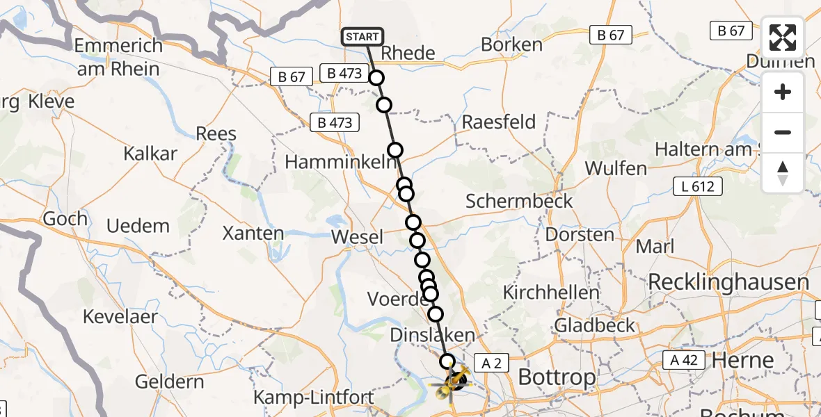 Flugroute Ambulanzhubschrauber Bocholt - Hamborn, 17 März 2026, 17:03