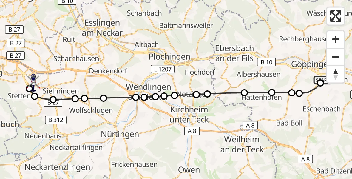 Flugroute Polizeihubschrauber Holzheim - Stuttgart Airport, 17 März 2026, 17:11