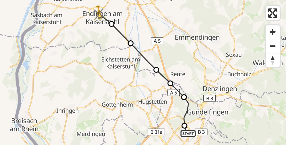 Flugroute Rettungshubschrauber Freiburg im Breisgau Airfield - Endingen, 17 März 2026, 17:18