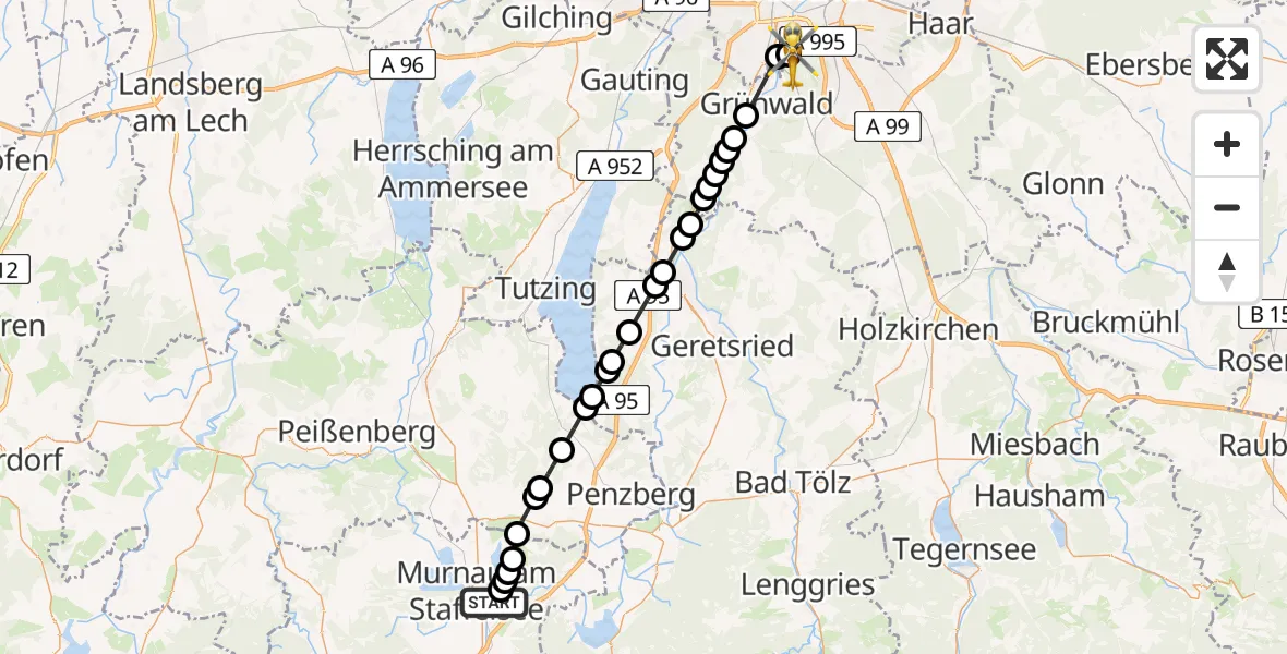 Routekaart van de vlucht: Rettungshubschrauber nach ADAC Air Rescue Center Heliport (Christoph 1)