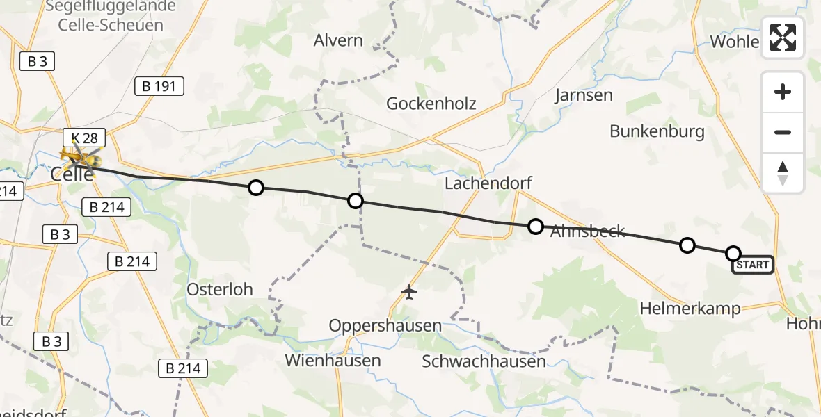 Routekaart van de vlucht: Rettungshubschrauber nach Celle, Wittinger Straße