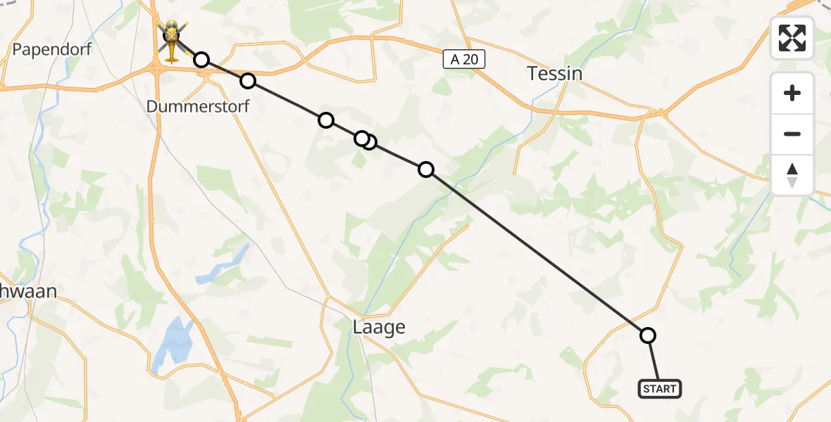 Flugroute Ambulanzhubschrauber Groß Wüstenfelde - Hohen Schwarfs, 17 März 2026, 17:44
