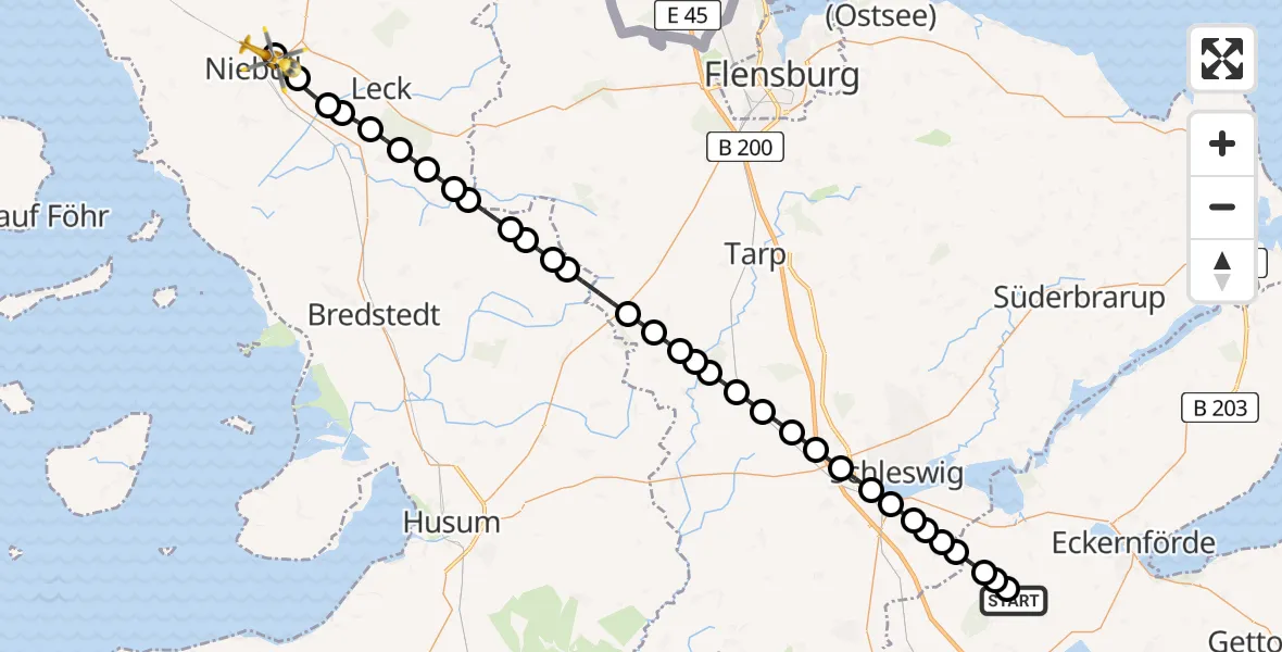 Routekaart van de vlucht: Rettungshubschrauber nach Niebüll, Gather Landstraße