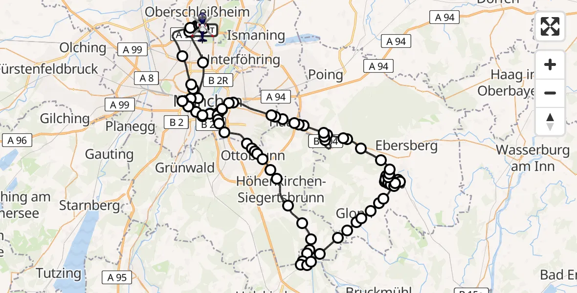 Flugroute Polizeihubschrauber Oberschleißheim - Oberschleißheim, 17 März 2026, 18:33