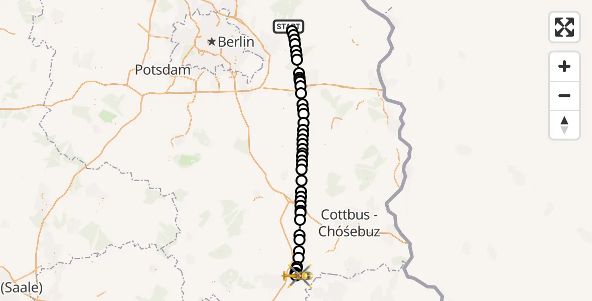 Flugroute Ambulanzhubschrauber Strausberg - Senftenberg, 17 März 2026, 19:02