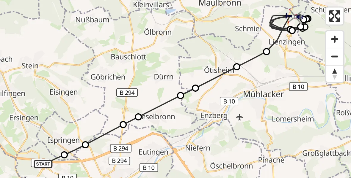 Routekaart van de vlucht: Polizeihubschrauber nach Lienzingen, Bärentalstraße