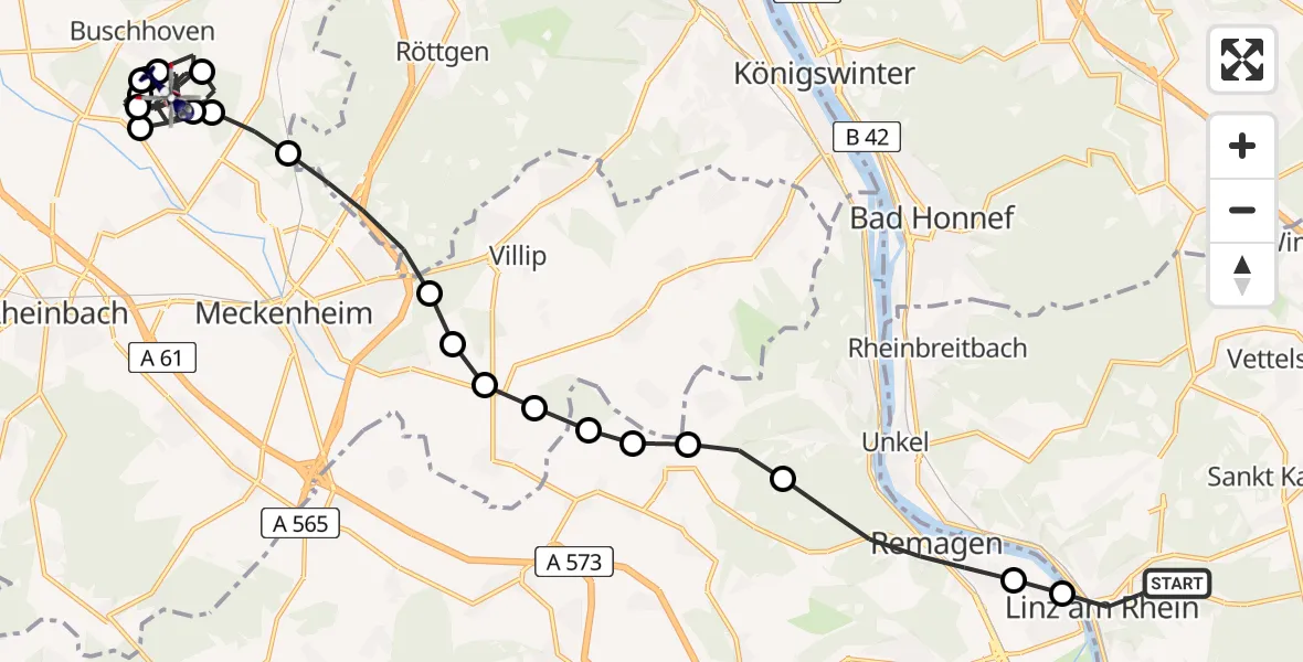 Routekaart van de vlucht: Polizeihubschrauber nach Buschhoven, Birkenweg
