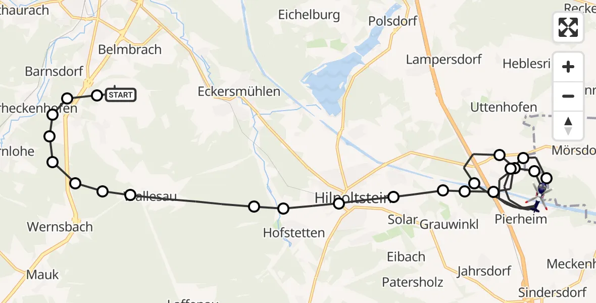 Flugroute Polizeihubschrauber Roth Airfield - Pierheim, 17 März 2026, 21:01