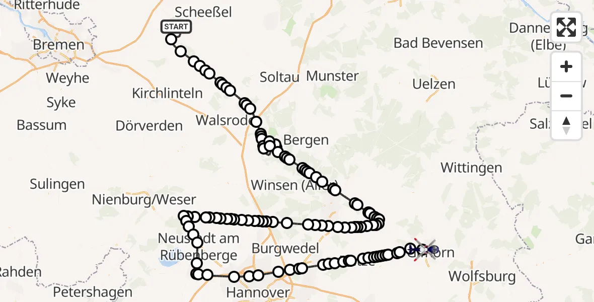 Flugroute Polizeihubschrauber Rotenburg - Gifhorn Federal Police Heliport, 17 März 2026, 21:10