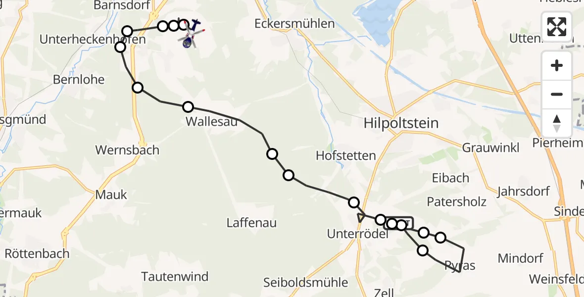 Flugroute Polizeihubschrauber Marquardsholz - Roth Airfield, 17 März 2026, 21:45