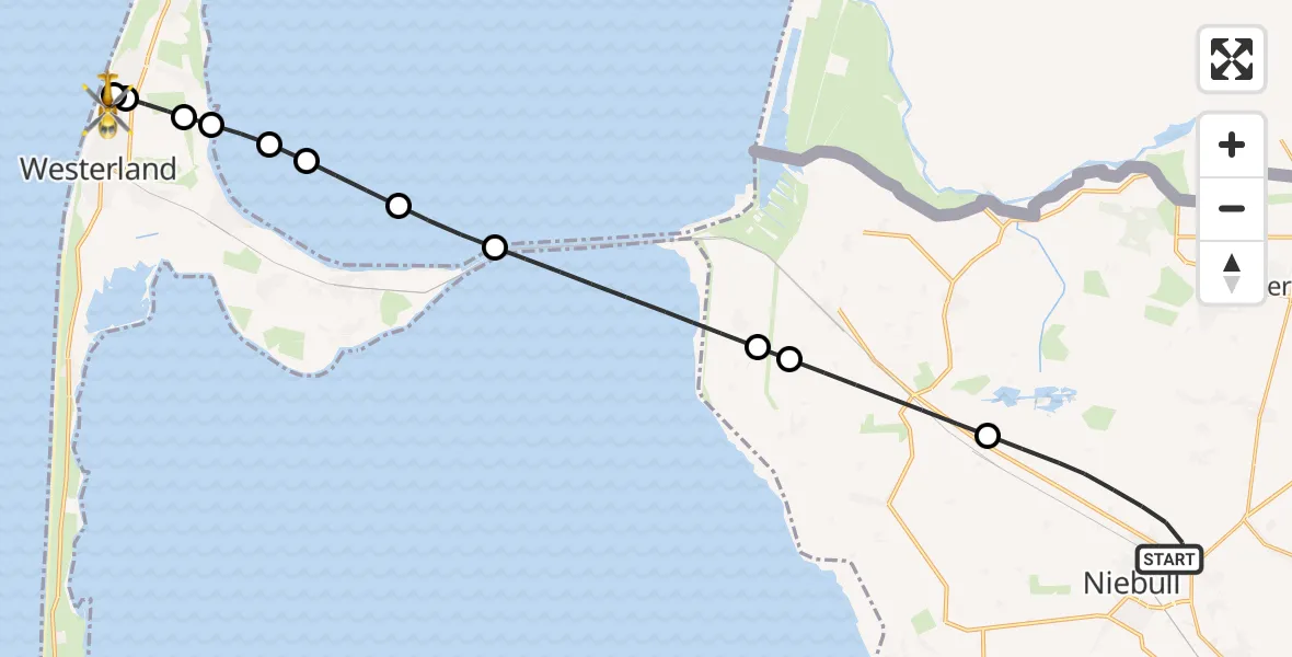 Flugroute Rettungshubschrauber Niebüll - Westerland, 17 März 2026, 22:35
