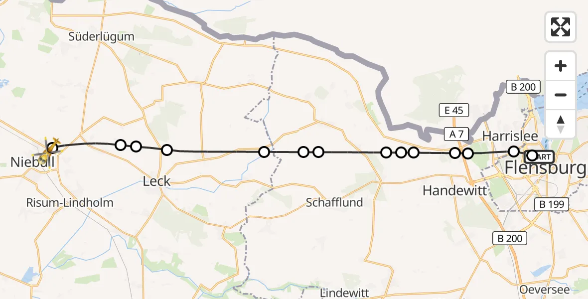 Flugroute Rettungshubschrauber Neustadt - Niebüll, 17 März 2026, 23:57