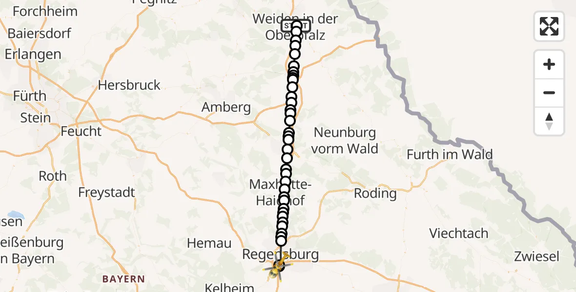 Routekaart van de vlucht: Ambulanzhubschrauber nach DRF Air Rescue Station Regensburg / Regensburg University Hospital