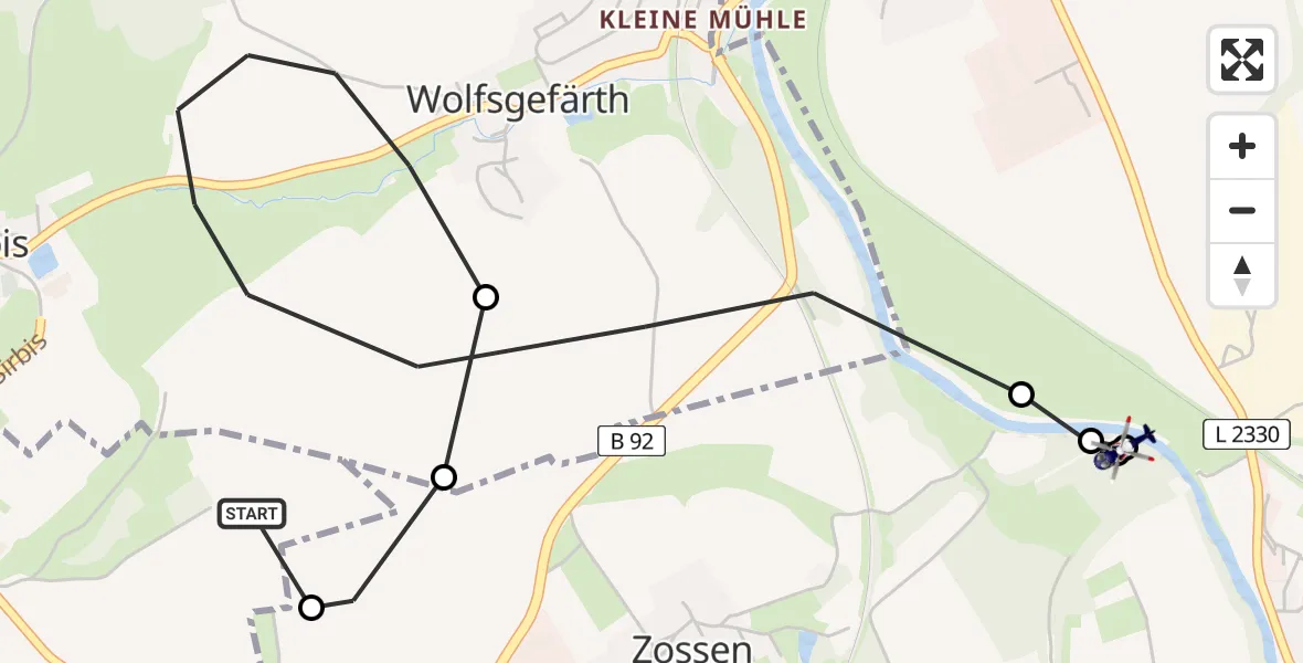 Flugroute Polizeihubschrauber Crimla - Wünschendorf/Elster, 18 März 2026, 02:02