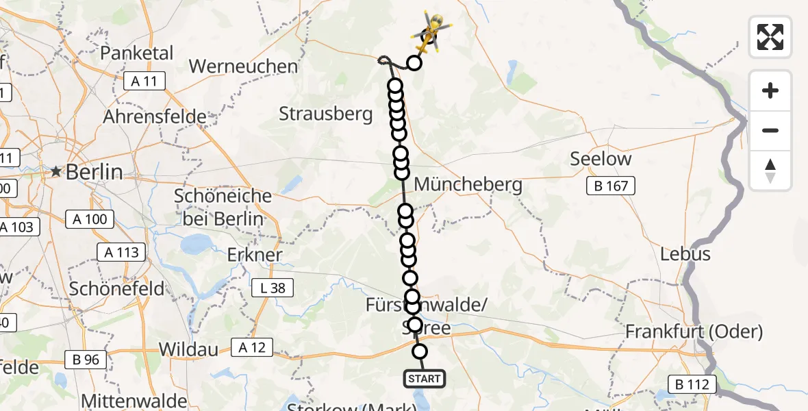 Flugroute Rettungshubschrauber Bad Saarow - Wriezen, 18 März 2026, 06:53