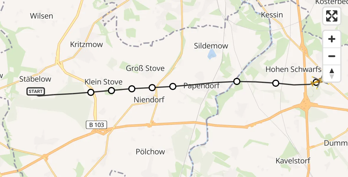 Routekaart van de vlucht: Ambulanzhubschrauber nach Dummerstorf, Zum Fuchsbau