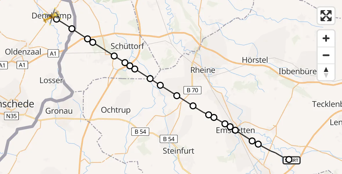 Routekaart van de vlucht: Ambulanzhubschrauber nach Denekamp, Geert van Woustraat