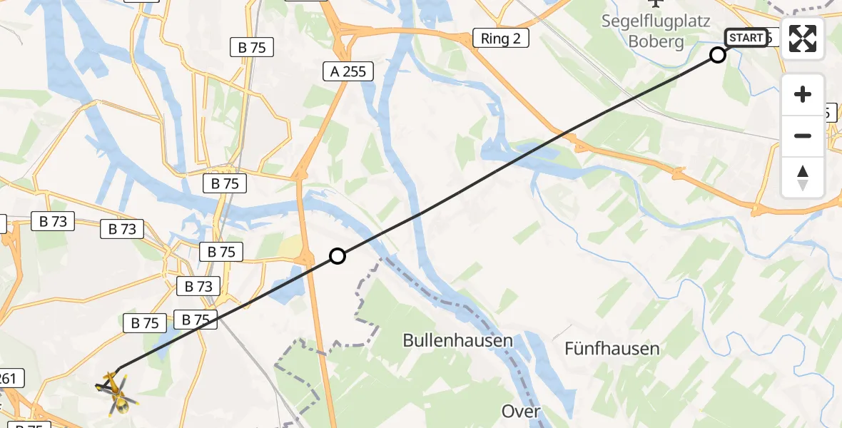Flugroute Ambulanzhubschrauber Christoph Hansa ADAC Helipad - Harburg, 18 März 2026, 07:09