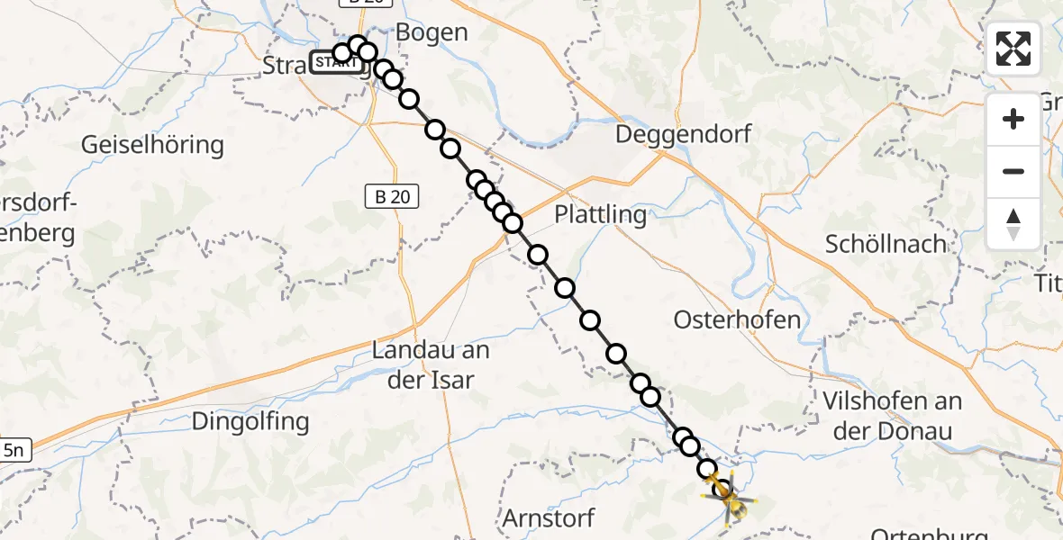 Flugroute Rettungshubschrauber Sankt Elisabeth Hospital Straubing - Emmersdorf, 18 März 2026, 07:26