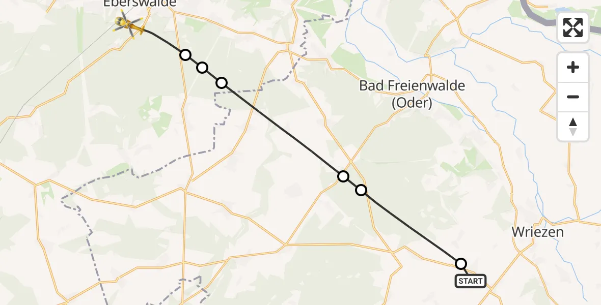 Flugroute Rettungshubschrauber Schulzendorf - Eberswalde, 18 März 2026, 07:41