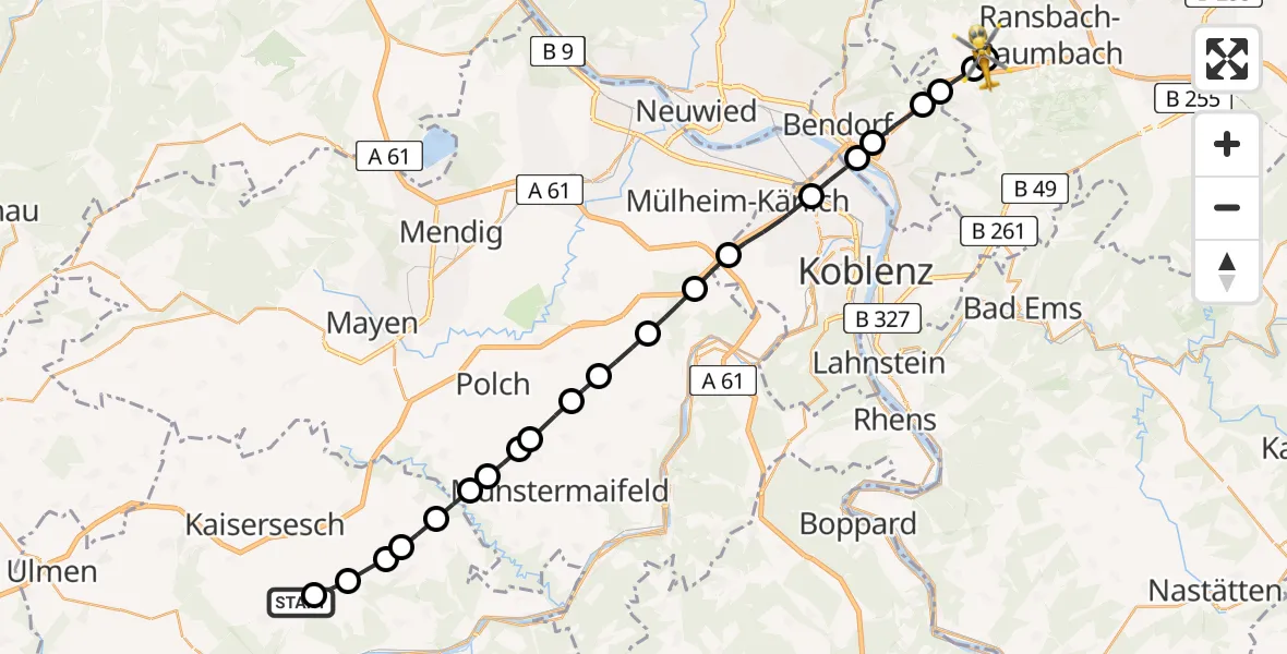 Flugroute Rettungshubschrauber Landkern - Faulbach, 18 März 2026, 07:42