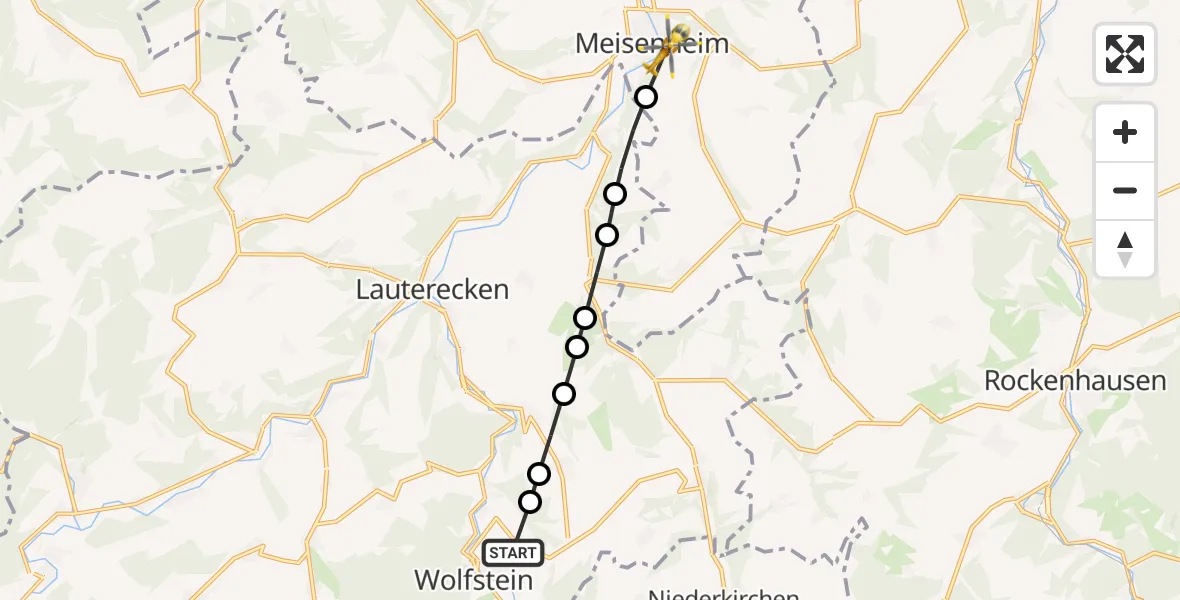 Routekaart van de vlucht: Rettungshubschrauber nach Meisenheim, Lauergasse