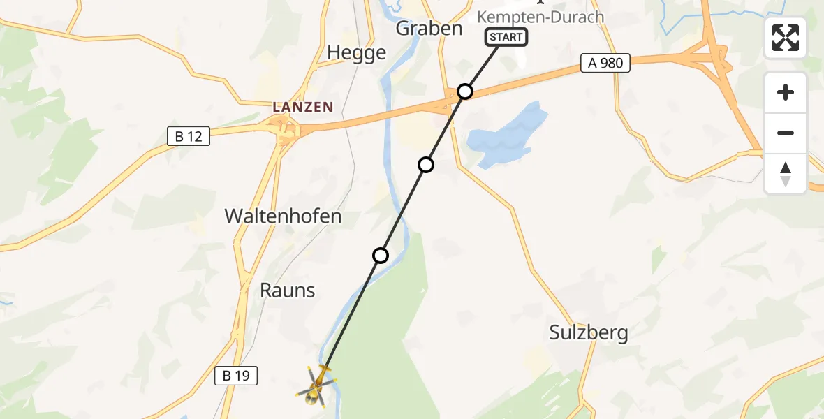 Flugroute Rettungshubschrauber Kempten-Durach Airfield - Rauns, 18 März 2026, 07:48