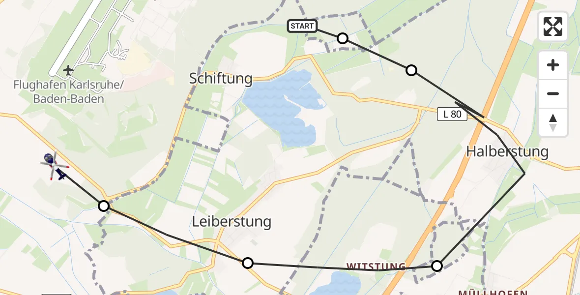 Flugroute Polizeihubschrauber Schiftung - Stollhofen, 18 März 2026, 07:53