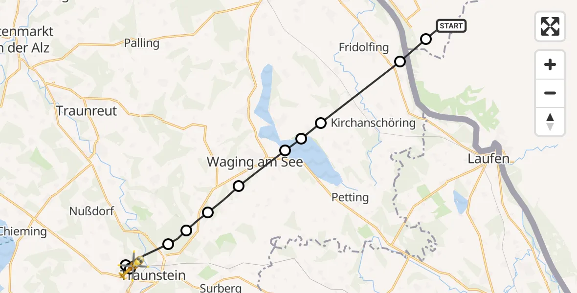 Flugroute Rettungshubschrauber Hochburg-Ach - Traunstein Hospital, 18 März 2026, 07:57