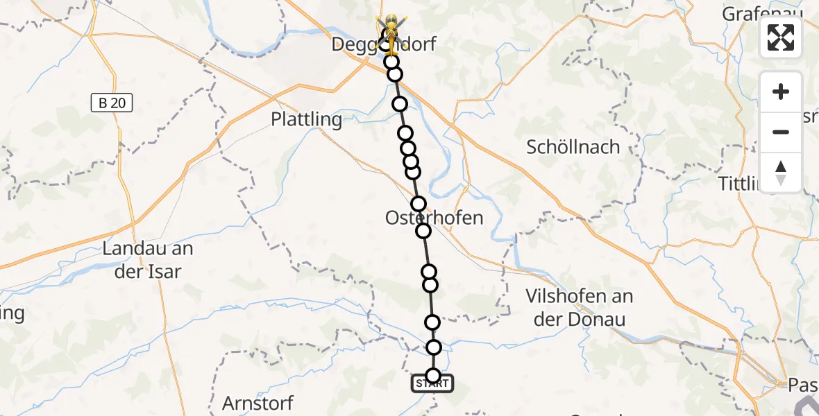 Flugroute Rettungshubschrauber Emmersdorf - Kleinfilling, 18 März 2026, 07:57
