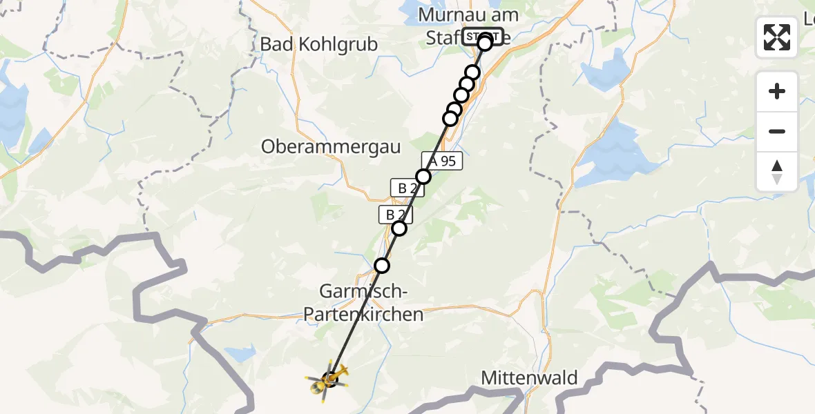 Flugroute Rettungshubschrauber Murnau Accident Hospital - Garmisch-Partenkirchen, 18 März 2026, 08:11