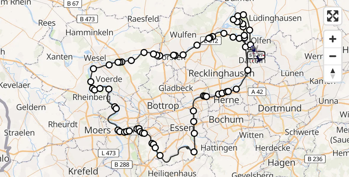 Flugroute Polizeihubschrauber Datteln - Datteln, 18 März 2026, 08:16