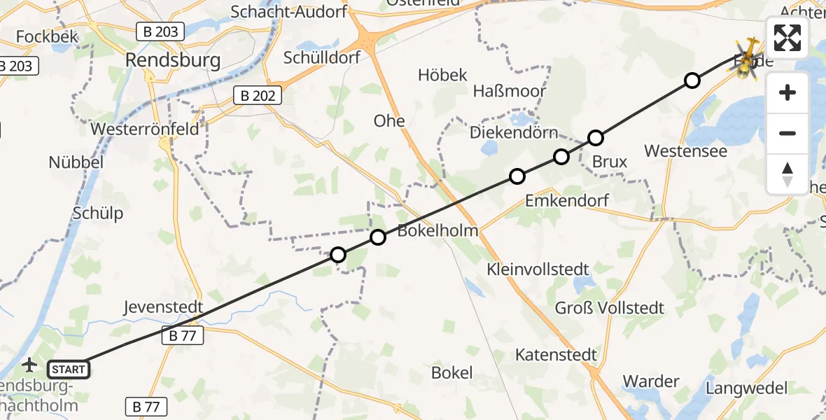 Flugroute Rettungshubschrauber Jevenstedt - Felde, 18 März 2026, 08:25