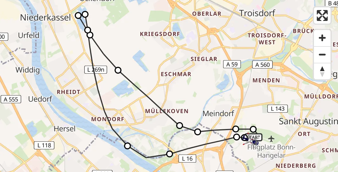Flugroute Polizeihubschrauber Bonn-Hangelar Airfield - Sankt Augustin, 18 März 2026, 08:25