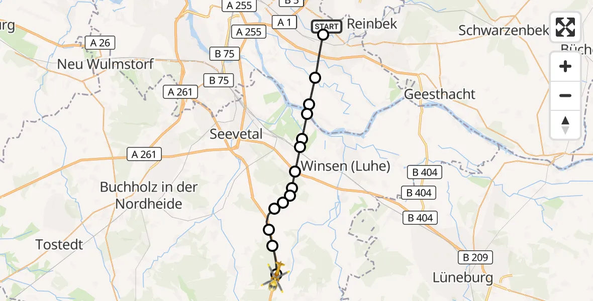 Flugroute Ambulanzhubschrauber Christoph Hansa ADAC Helipad - Toppenstedt, 18 März 2026, 08:28