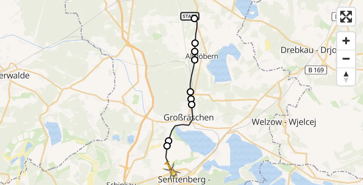 Flugroute Ambulanzhubschrauber Buchwäldchen - Senftenberg, 18 März 2026, 08:28