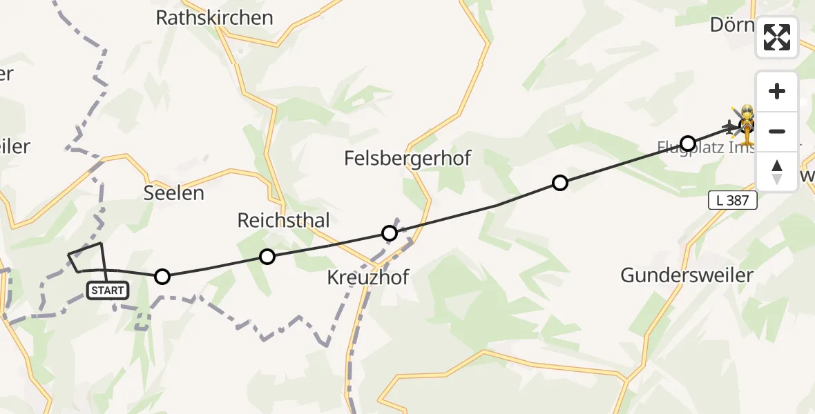 Flugroute Rettungshubschrauber Berzweiler - Imsweiler UL, 18 März 2026, 08:32