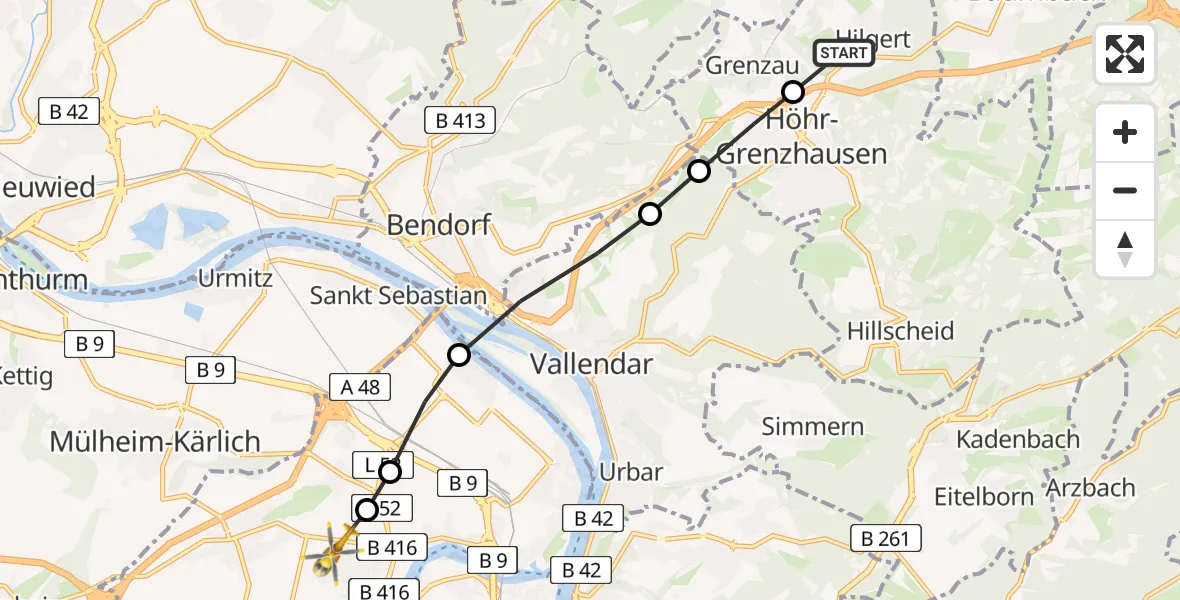 Flugroute Rettungshubschrauber Faulbach - Koblenz, 18 März 2026, 08:40