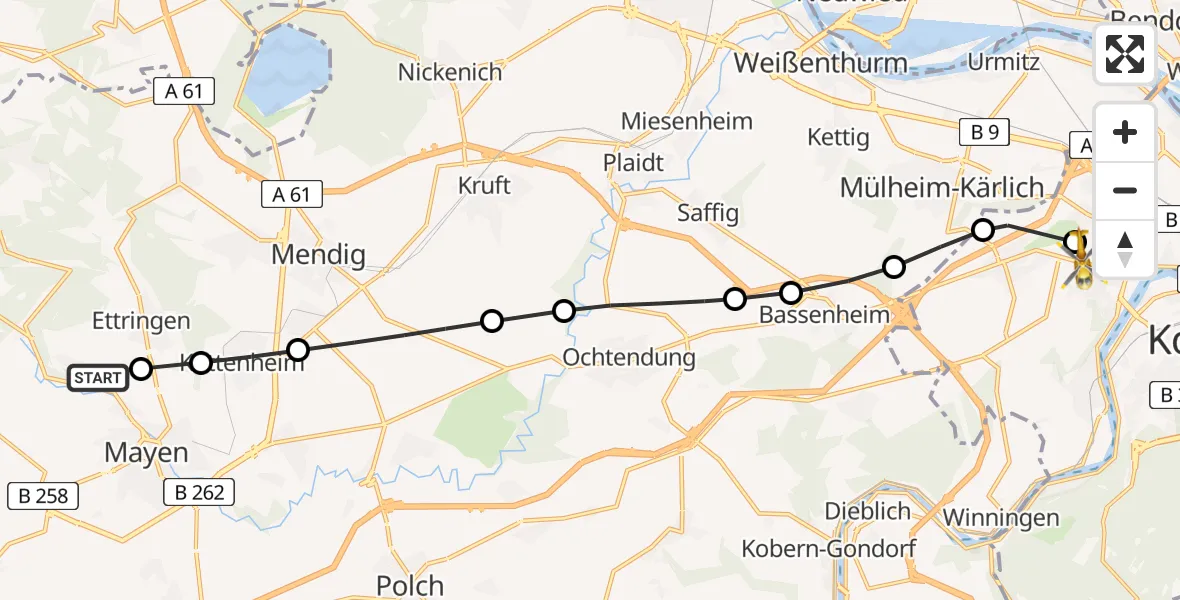 Flugroute Ambulanzhubschrauber Sankt Johann - Bubenheim, 18 März 2026, 08:48