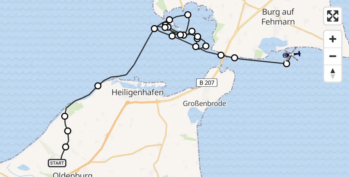 Flugroute Polizeihubschrauber Oldenburg in Holstein - Fehmarn, 18 März 2026, 08:53