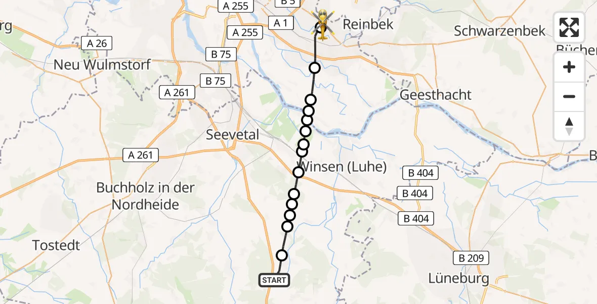 Flugroute Ambulanzhubschrauber Toppenstedt - Christoph Hansa ADAC Helipad, 18 März 2026, 09:11