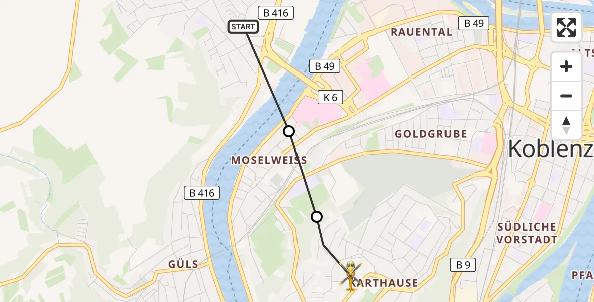 Flugroute Rettungshubschrauber Koblenz - Koblenz, 18 März 2026, 09:20