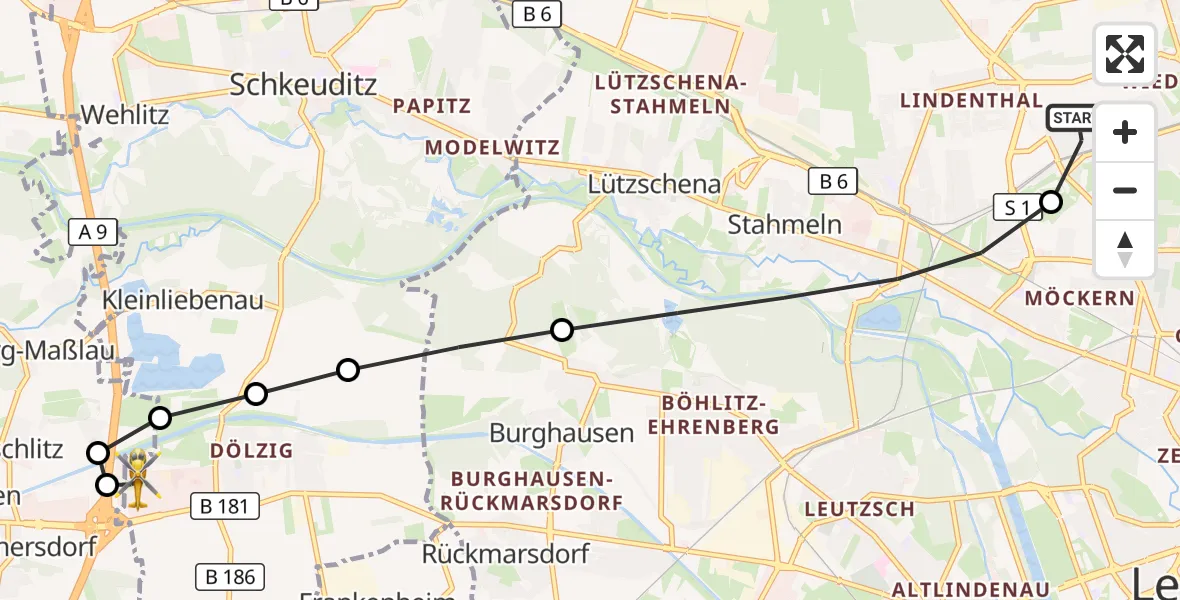 Flugroute Rettungshubschrauber Nord - ADAC Air Rescue Station Leipzig/Schkeuditz-Dölzig Heliport (Christoph 61), 18 März 2026, 09:24